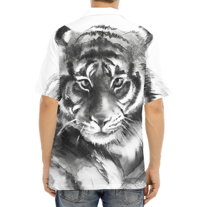 Monochrome Watercolor White Tiger Print Aloha Shirt