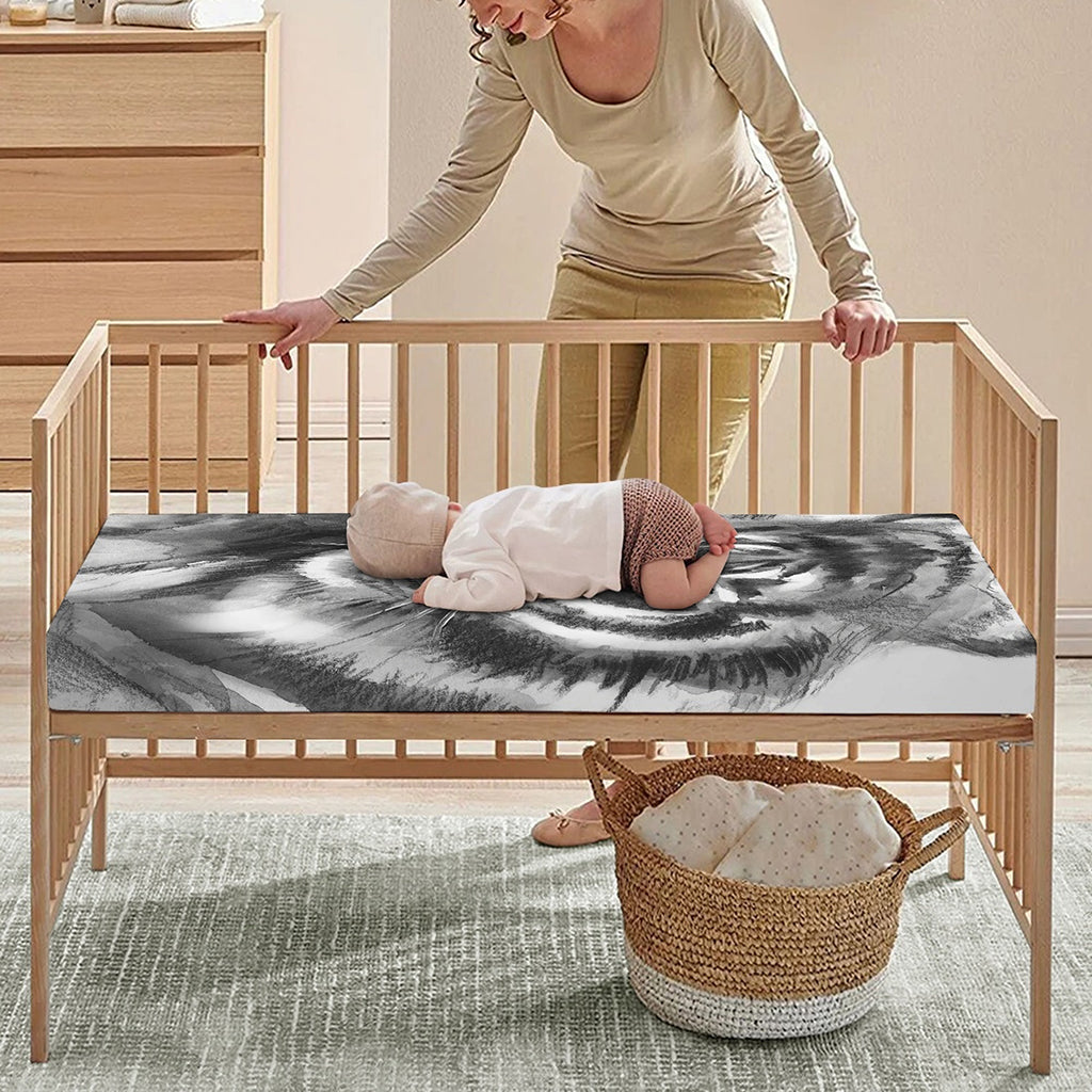 Monochrome Watercolor White Tiger Print Baby Crib Sheet