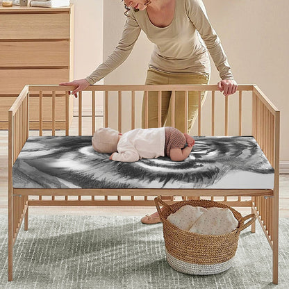 Monochrome Watercolor White Tiger Print Baby Crib Sheet