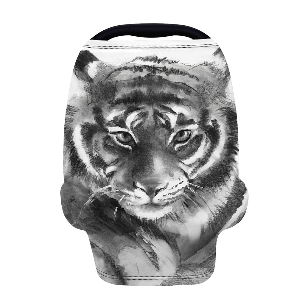 Monochrome Watercolor White Tiger Print Baby Seat Cover