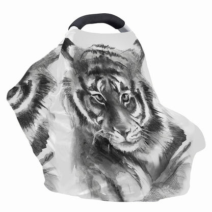Monochrome Watercolor White Tiger Print Baby Seat Cover