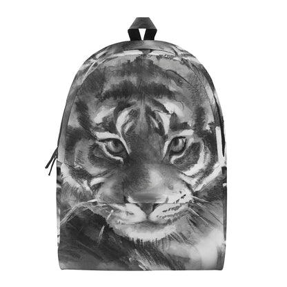 Monochrome Watercolor White Tiger Print Backpack