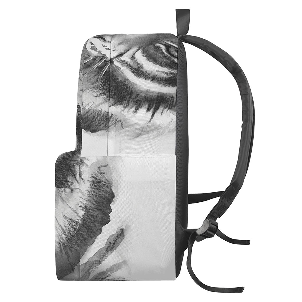Monochrome Watercolor White Tiger Print Backpack