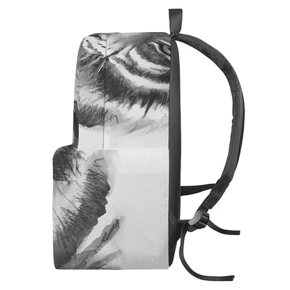 Monochrome Watercolor White Tiger Print Backpack