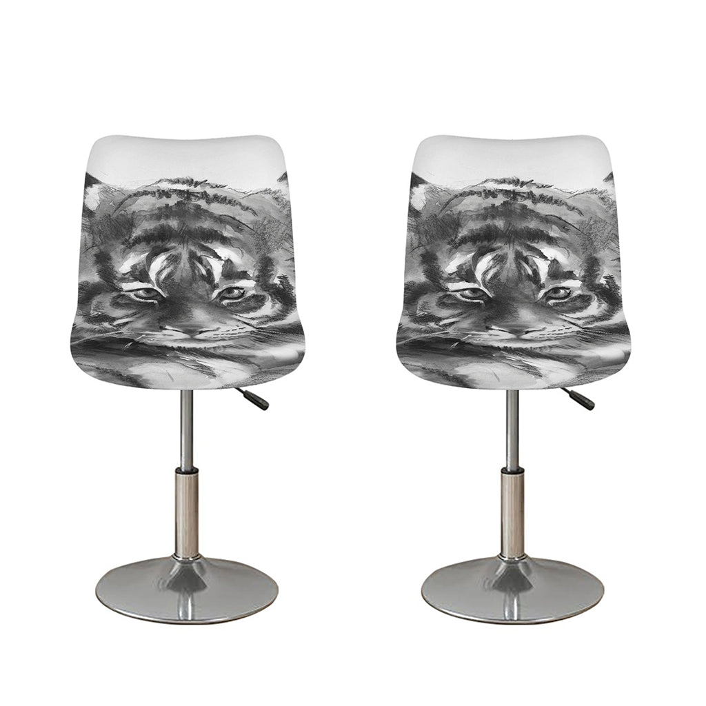 Monochrome Watercolor White Tiger Print Bar Stool Covers