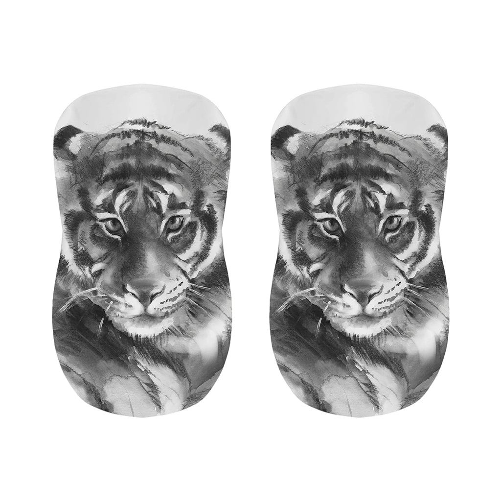 Monochrome Watercolor White Tiger Print Bar Stool Covers