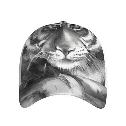 Monochrome Watercolor White Tiger Print Baseball Cap