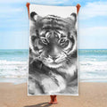 Monochrome Watercolor White Tiger Print Beach Towel
