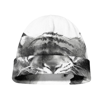 Monochrome Watercolor White Tiger Print Beanie