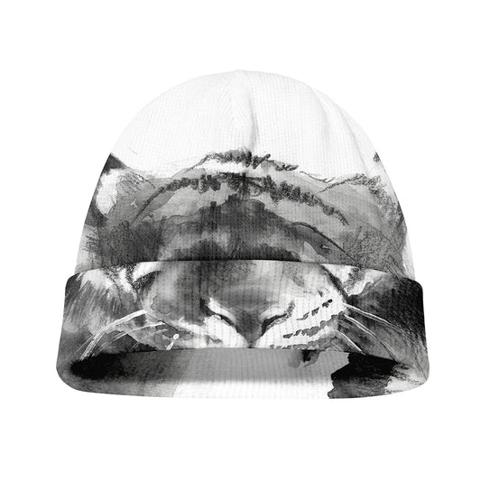 Monochrome Watercolor White Tiger Print Beanie