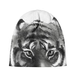 Monochrome Watercolor White Tiger Print Beanie