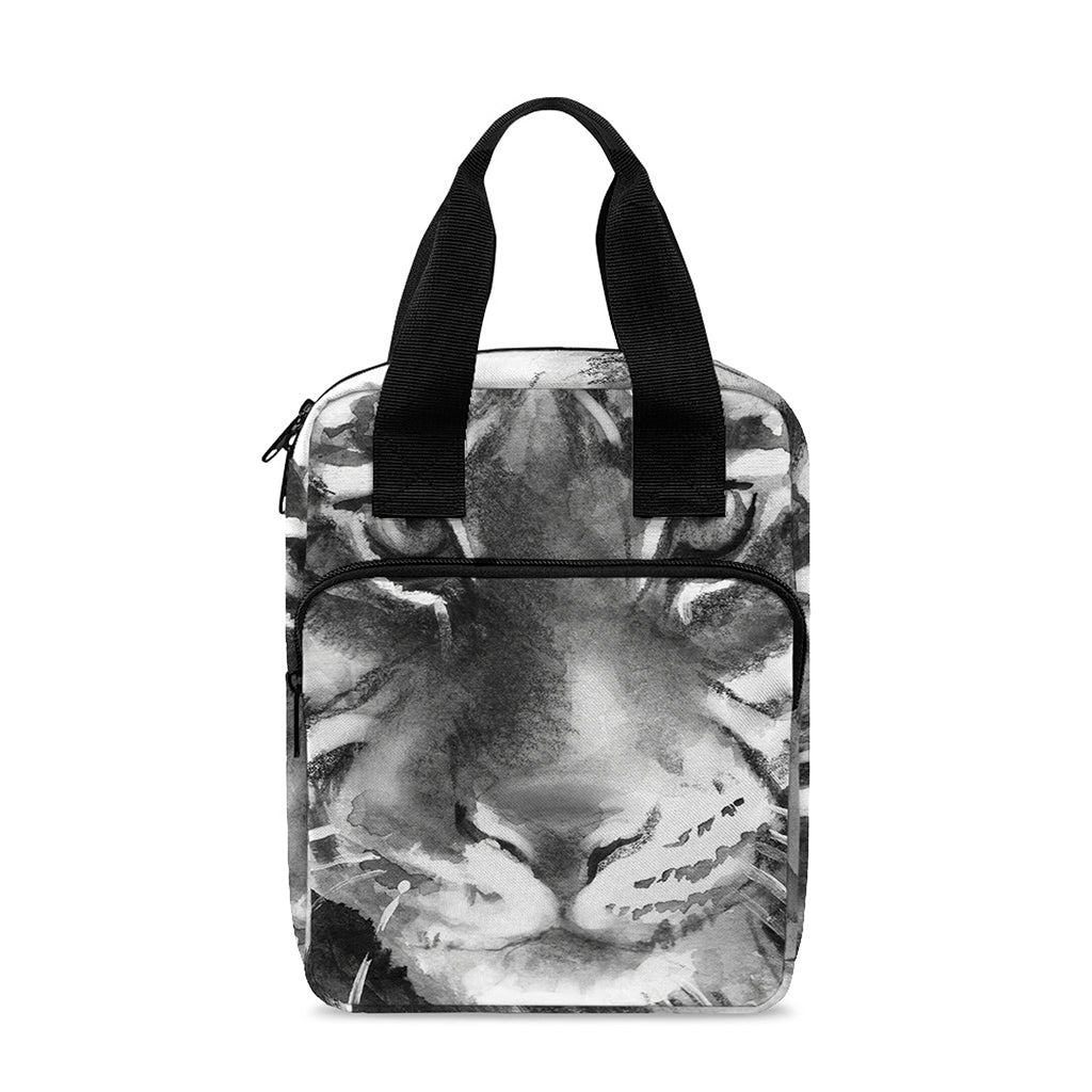 Monochrome Watercolor White Tiger Print Bible Tote Bag