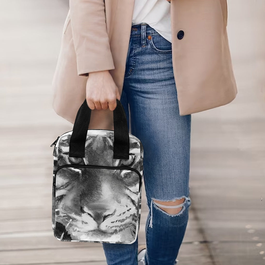 Monochrome Watercolor White Tiger Print Bible Tote Bag