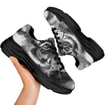 Monochrome Watercolor White Tiger Print Black Chunky Shoes