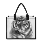 Monochrome Watercolor White Tiger Print Canvas Tote Bag