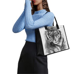 Monochrome Watercolor White Tiger Print Canvas Tote Bag