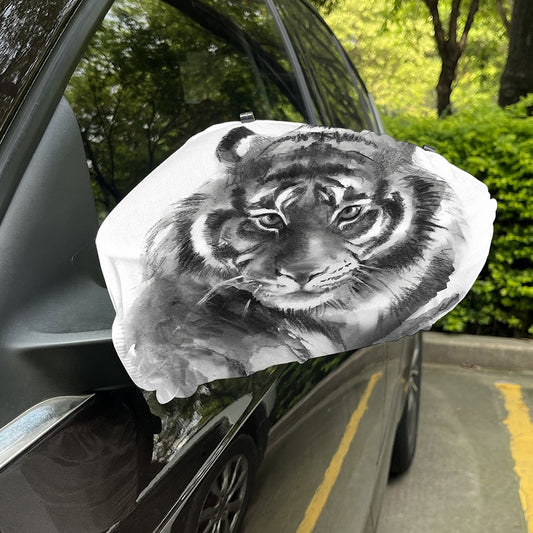 Monochrome Watercolor White Tiger Print Car Side Mirror Covers