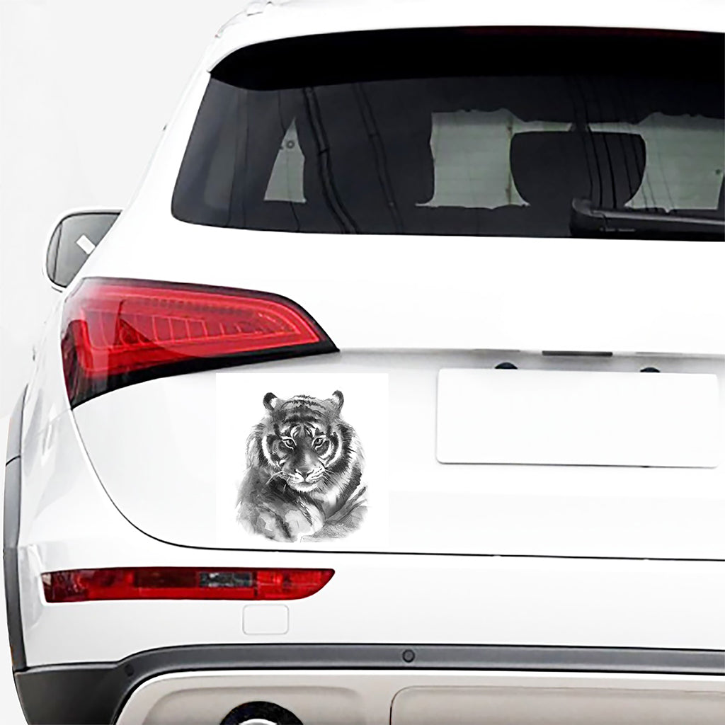 Monochrome Watercolor White Tiger Print Car Sticker