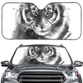 Monochrome Watercolor White Tiger Print Car Windshield Sun Shade