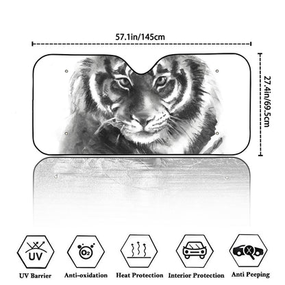 Monochrome Watercolor White Tiger Print Car Windshield Sun Shade
