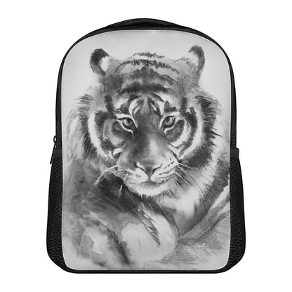 Monochrome Watercolor White Tiger Print Casual Backpack