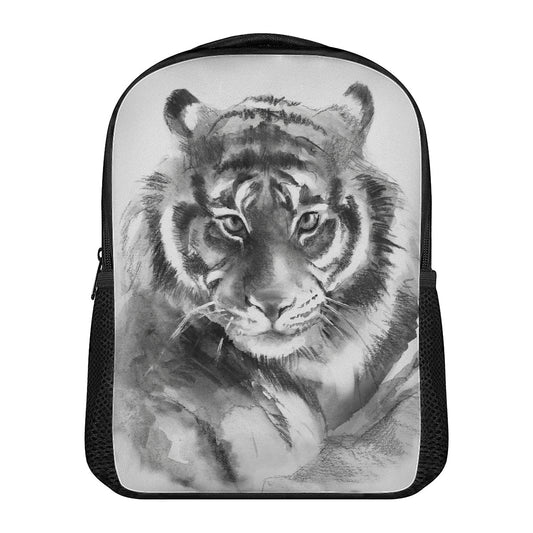 Monochrome Watercolor White Tiger Print Casual Backpack
