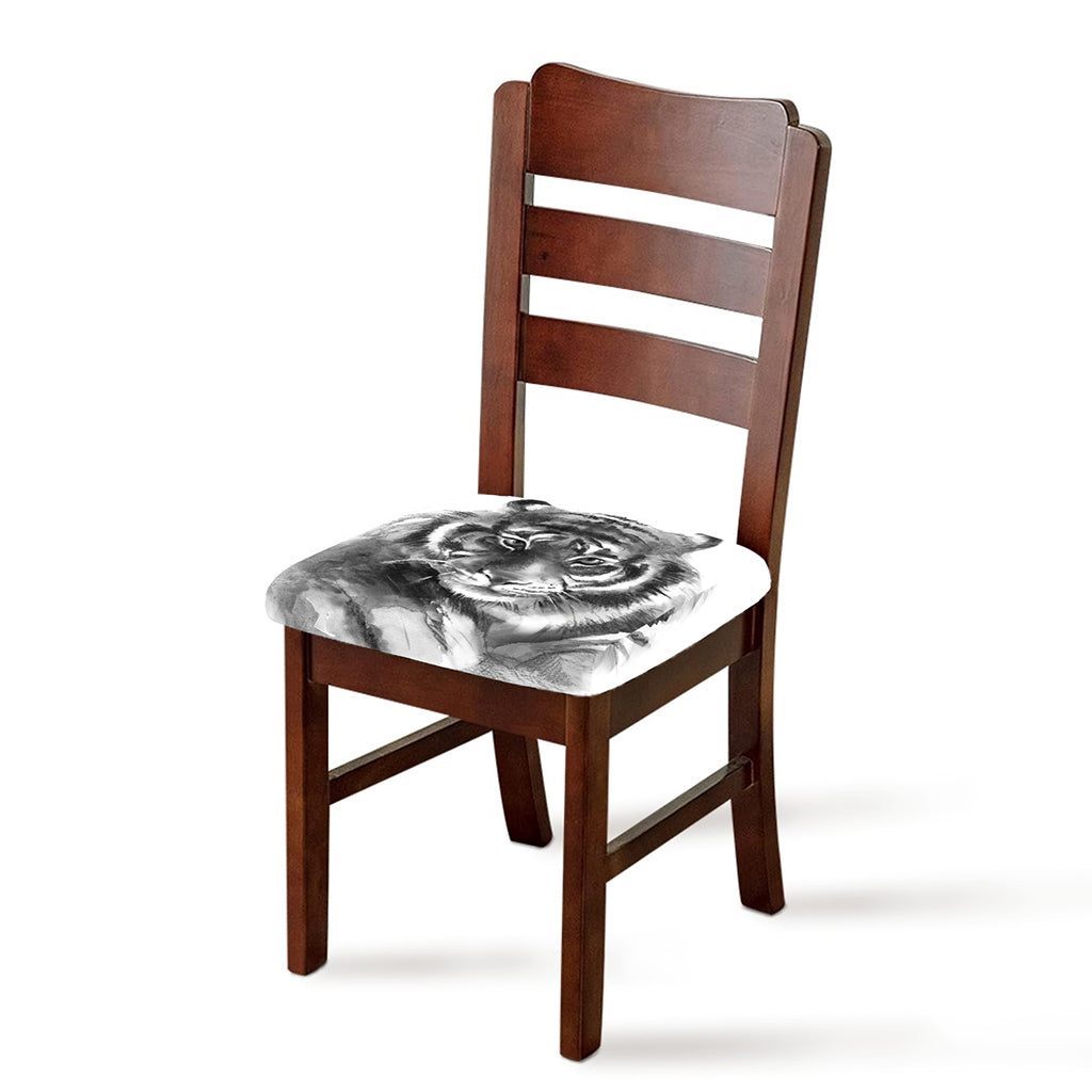 Monochrome Watercolor White Tiger Print Chair Cushion Cover