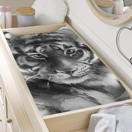 Monochrome Watercolor White Tiger Print Changing Pad Cover