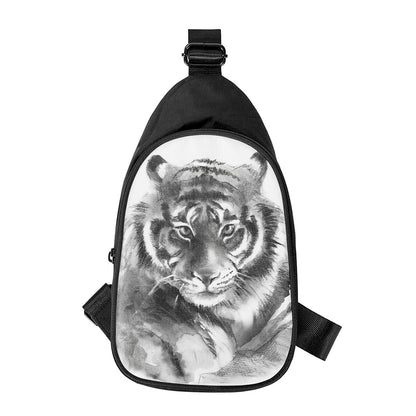 Monochrome Watercolor White Tiger Print Chest Bag