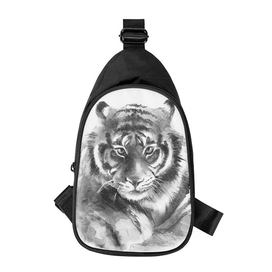 Monochrome Watercolor White Tiger Print Chest Bag