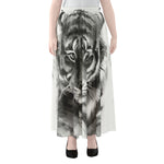 Monochrome Watercolor White Tiger Print Chiffon Maxi Skirt