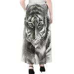 Monochrome Watercolor White Tiger Print Chiffon Maxi Skirt