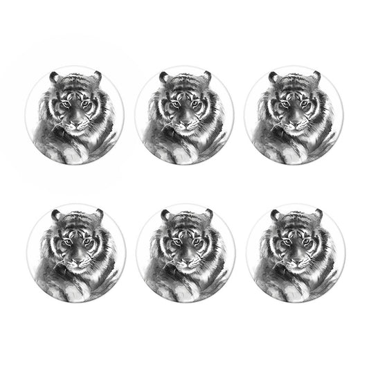 Monochrome Watercolor White Tiger Print Coaster Set