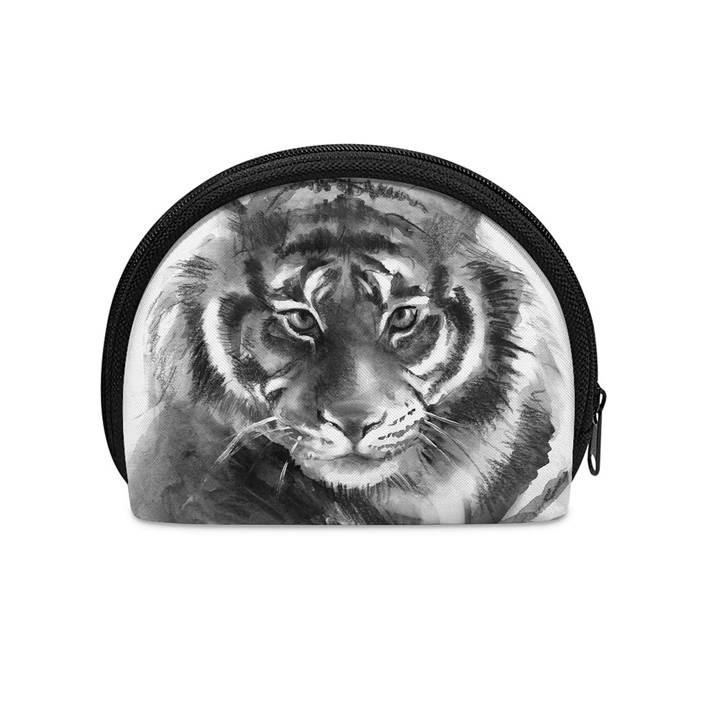 Monochrome Watercolor White Tiger Print Coin Purse