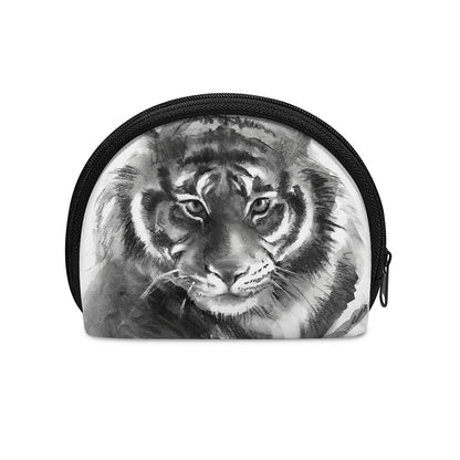 Monochrome Watercolor White Tiger Print Coin Purse