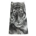 Monochrome Watercolor White Tiger Print Cotton Front Slit Maxi Skirt