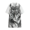 Monochrome Watercolor White Tiger Print Cotton Hawaiian Shirt