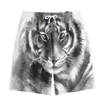 Monochrome Watercolor White Tiger Print Cotton Shorts