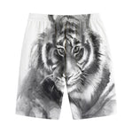 Monochrome Watercolor White Tiger Print Cotton Shorts