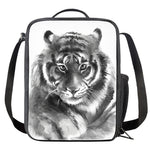 Monochrome Watercolor White Tiger Print Crossbody Lunch Bag