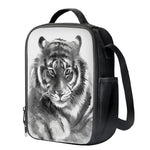 Monochrome Watercolor White Tiger Print Crossbody Lunch Bag