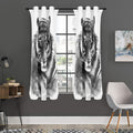 Monochrome Watercolor White Tiger Print Grommet Curtain Panels