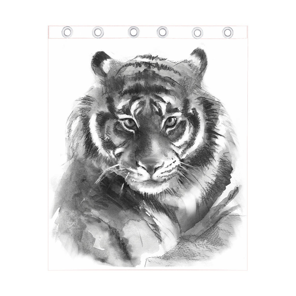 Monochrome Watercolor White Tiger Print Curtain