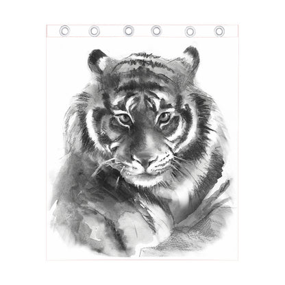 Monochrome Watercolor White Tiger Print Curtain