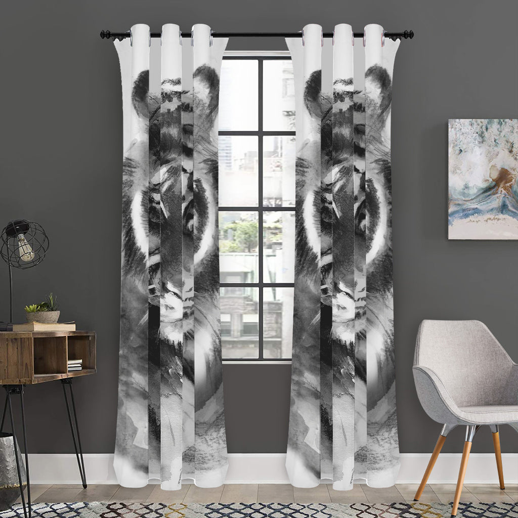 Monochrome Watercolor White Tiger Print Curtain