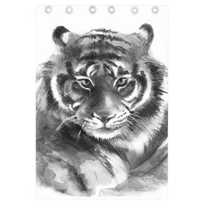 Monochrome Watercolor White Tiger Print Curtain