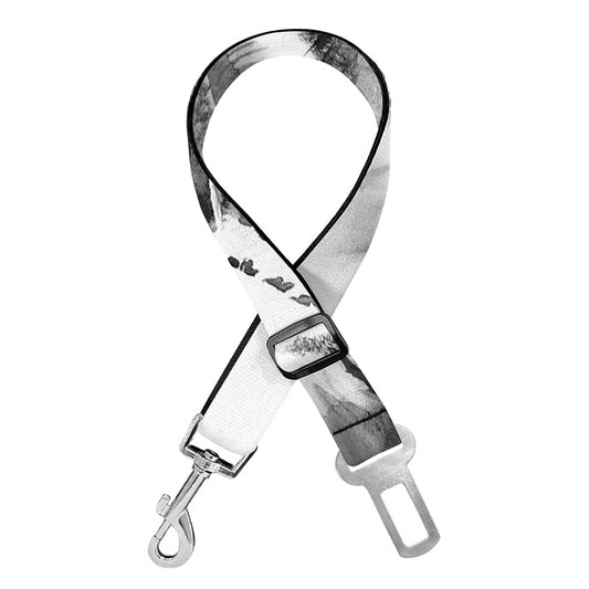 Monochrome Watercolor White Tiger Print Dog Seat Belt