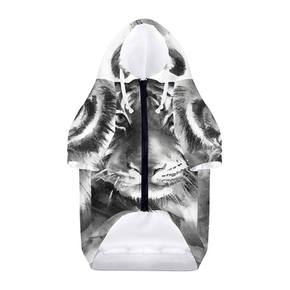 Monochrome Watercolor White Tiger Print Dog Zip Up Hoodie