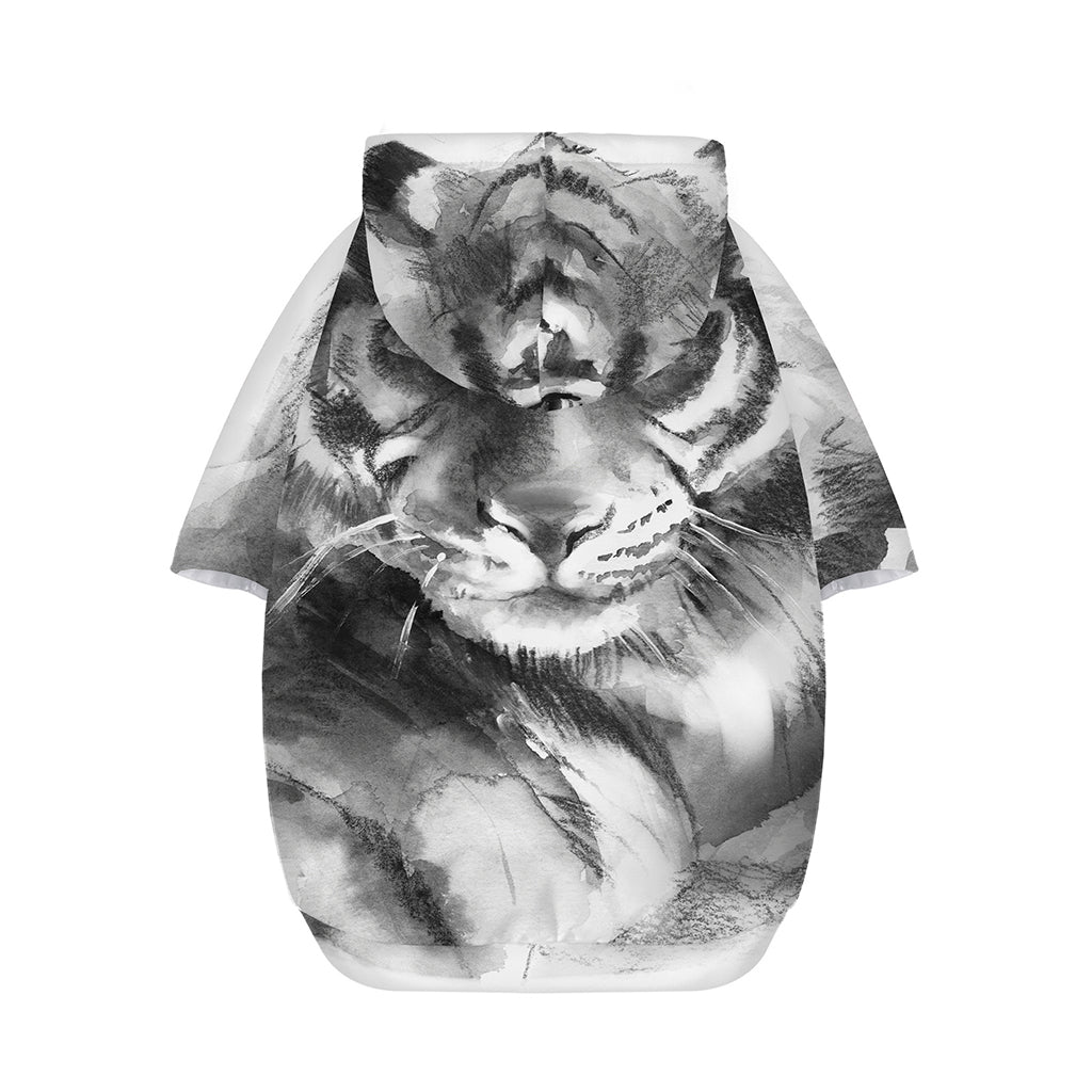 Monochrome Watercolor White Tiger Print Dog Zip Up Hoodie