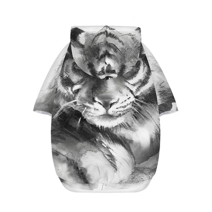Monochrome Watercolor White Tiger Print Dog Zip Up Hoodie